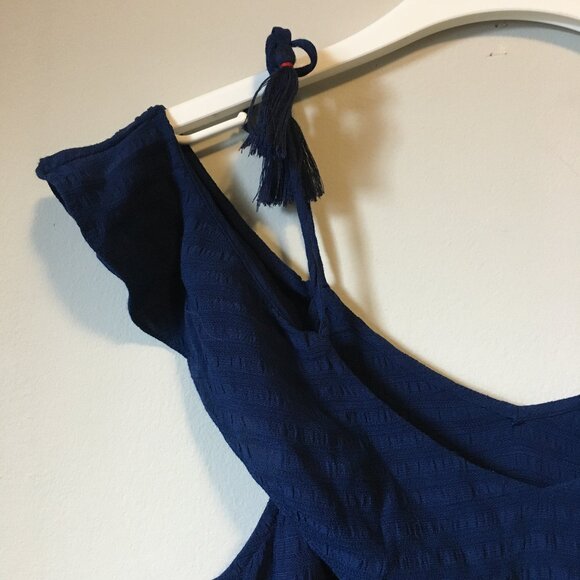 RW&CO. Navy Blue Off Shoulder Tasseled Rayon Beach House Tank Top - Picture 4 of 14